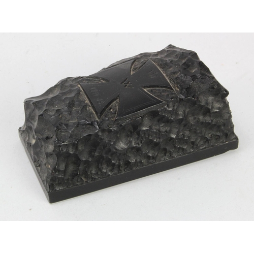 411 - Iron Cross Coal – engraved with Iron Cross ww1. Made as paperweight. Engraving to undersigned.