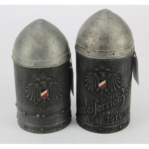 416 - Pair Patriotic Tins in shape of munition shells with Kaiserliche Marine crest. Auseiferner zeit 1914... 