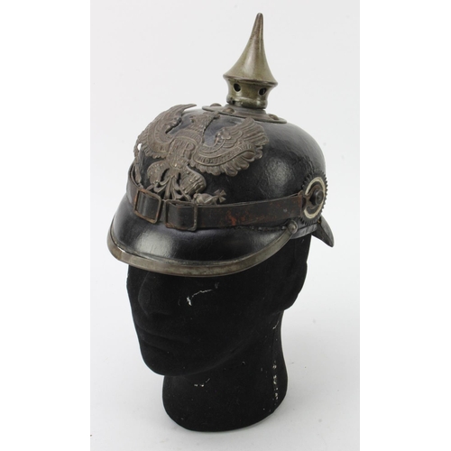 420 - Prussian Line Infantry pickelhaube. Complete – WW1 grey wash finish. Detachable spitz circa 1915.