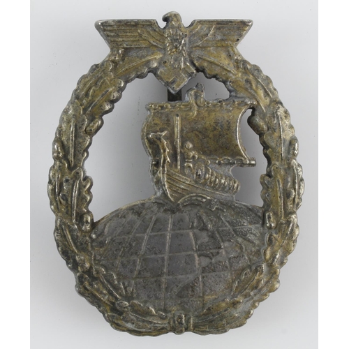 449 - WW2 German Kriegsmarine Auxiliary Cruiser Badge. Worn by Kriegsmarine Personnel who served on Mercha... 