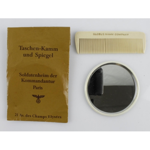 455 - WW2 German Mirror and Comb Set from an Officers R&R Hotel in Paris.