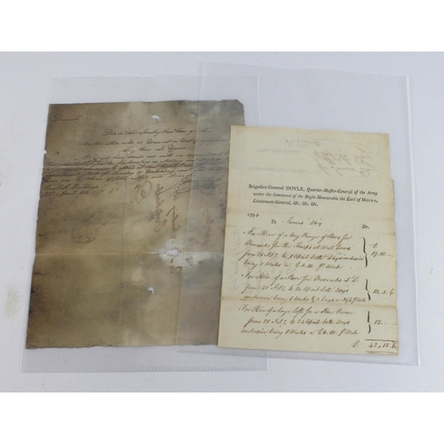 558 - Military documents 18th century, one relating to Brigadier General Doyle.