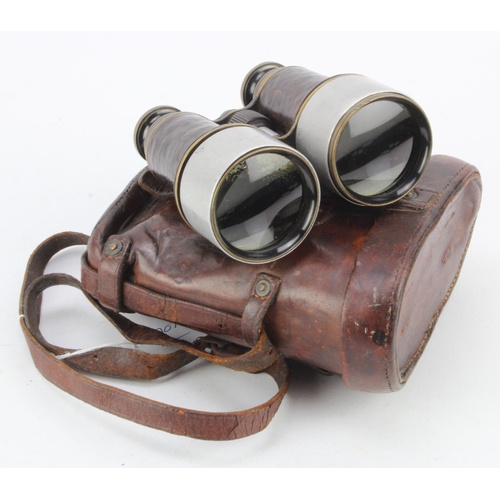 572 - Pre-World War I military binoculars by Ross: Dated 1903, brass with brown leather-covered body, mark... 