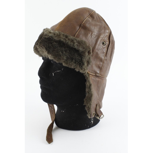 590 - RFC WW1 MK1 pattern leather and fur lined flying helmet.