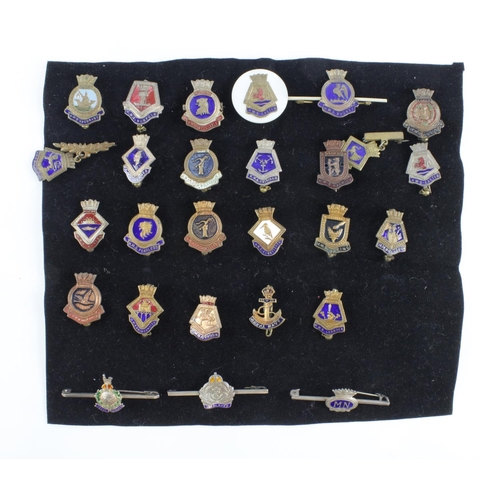 595 - Royal Navy Ships sweetheart pin badges, some silver  (27)