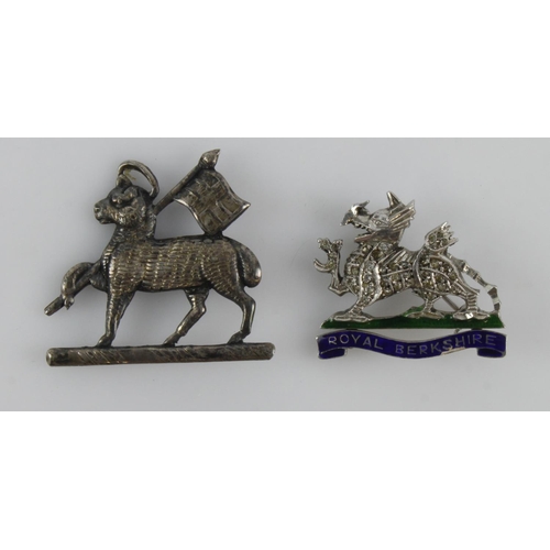 606 - Sweetheart badges (2) comprising an unmarked silver Queen's Regt. Badge + a silver & enamel & paste ... 