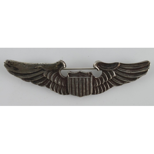 608 - Theatre Made WW2 Sterling Silver USAAF Pilots Wings.