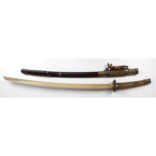 61 - Japanese Sword frame, Wooden Blade, total length 41