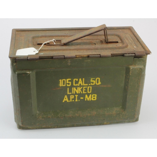 615 - US WW2 50 cal ammo box containing belts of WW2 deactivated inert ammo with heads. (buyer collects)