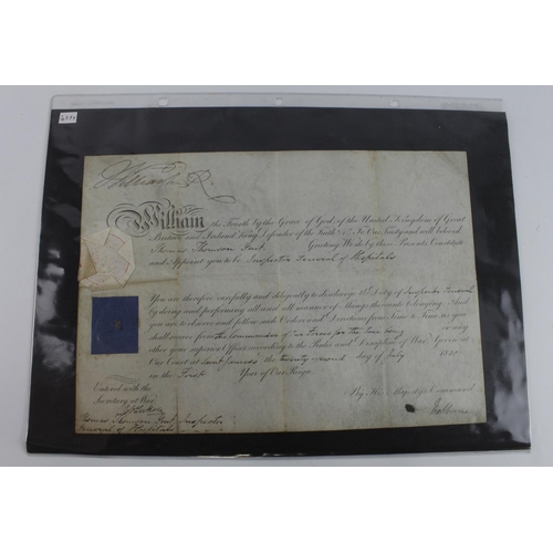 629 - William III scarce commission scroll to Thomas T Jack inspector General of Hospitals dated July 1830... 