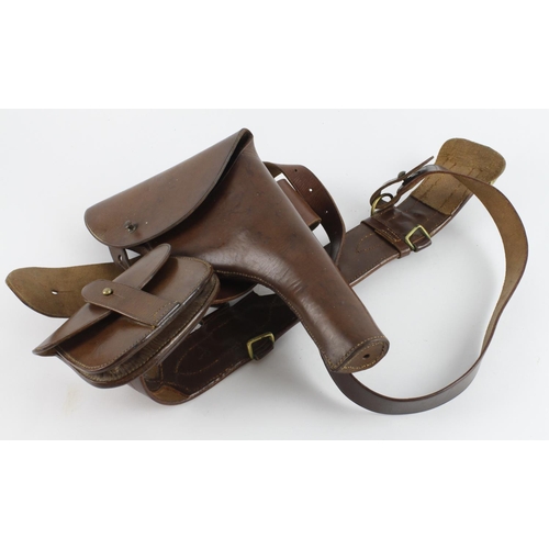 656 - WW1 or between the wars officer’s Sam Brown belt cross strap holster and ammo pouch all in excellent... 