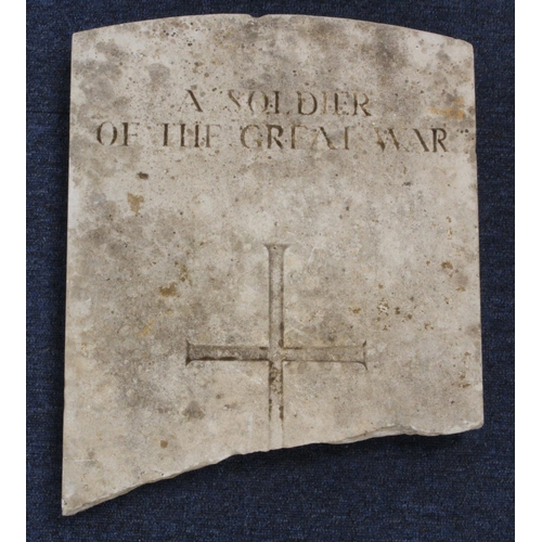 670 - WW1 scarce original soldiers grave stone top section for a unknown soldier reads only known to god.