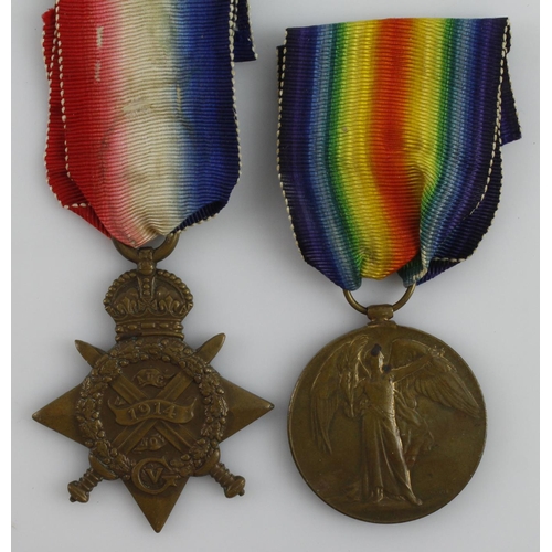 716 - 1914 star and Victory medals to 3337 Gnr M Rougrie 25th BDE RFA.