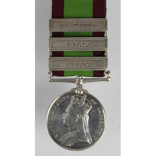 735 - Afghanistan Medal 1881 with bars Charasia / Kabul / Kandahar, named (1304 Pte H Jones 9th Lancers) w... 