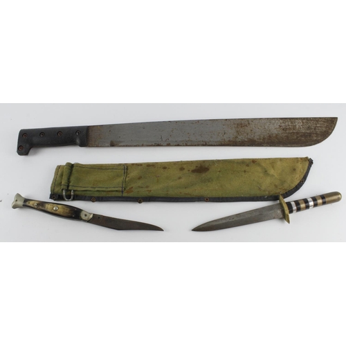 76 - Machete US type military with US belt clip. With eastern type lock knife, no scabbard  (2)