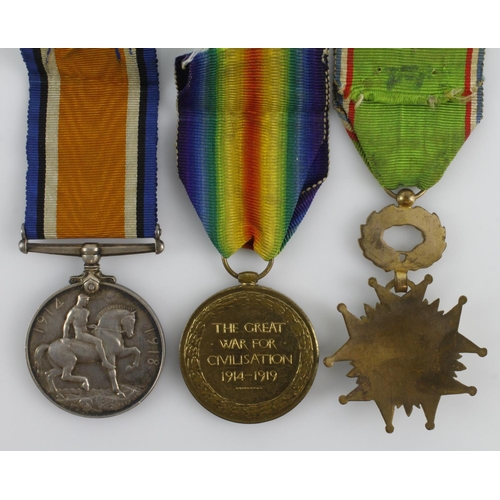 777 - BWM & Victory Medal named (46105 Pte A E Hayward MGC). With an Irish Regimental Medal (?) and MGC Ce... 