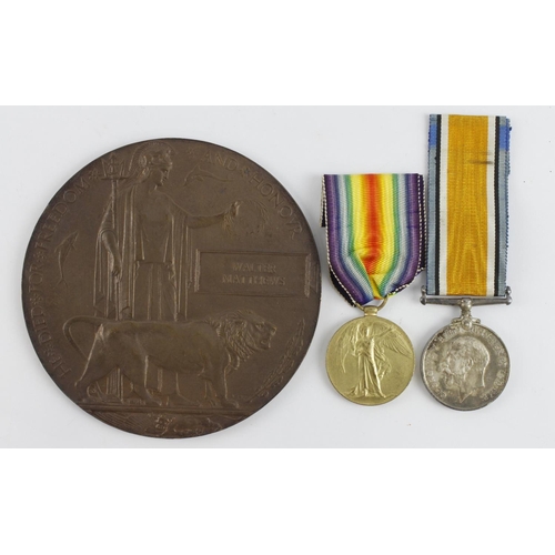 788 - BWM & Victory medals with memorial plaque to G/21311 Pte Walter Matthews 7th bn. Royal Fusiliers K i... 