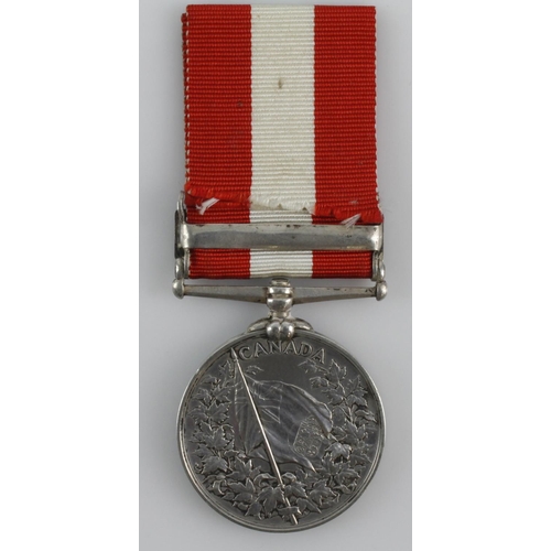 806 - Canada General Service Medal 1899 with clasp Fenian Raid 1866, named (220 Corl J Wyatt, 7: RL: Fus:)... 