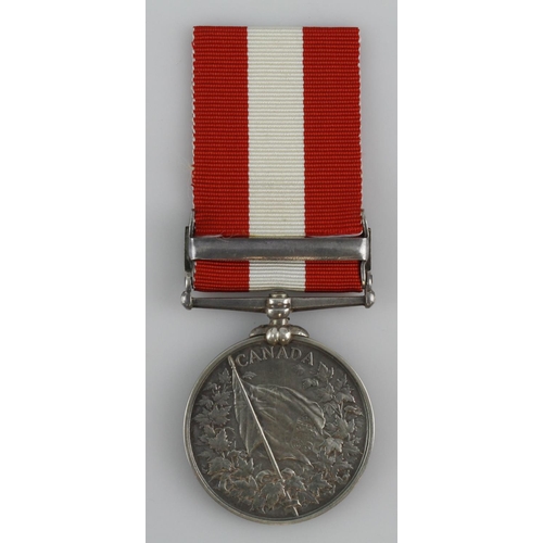 808 - Canada General Service Medal 1899 with Fenian Raid 1870 clasp, impressed (No.912 Pte M Brophy R.C.R.... 