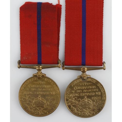 817 - Coronation Medal 1902 in bronze St John Ambulance Brigade (G Gregory. Pte) and Metropolitan Police (... 