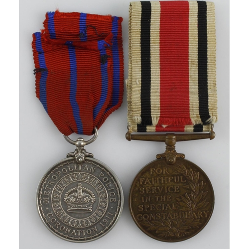 818 - Coronation Medal 1911 Metropolitan Police (PC L.Apps) and a GV Special Constabulary Medal (George Br... 