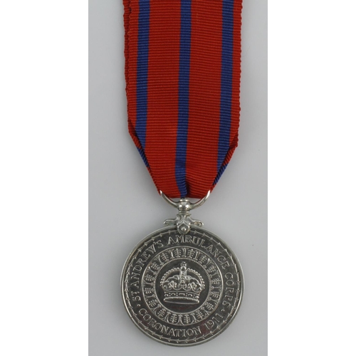 820 - Coronation Medal 1911 St Andrews Ambulance Corps (Miss S H Turcan) Scarce