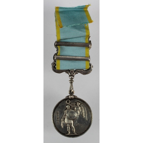 822 - Crimea Medal 1854 with bars Inkermann / Sebastopol on converted suspension, engraved (Lt Randolph.A.... 