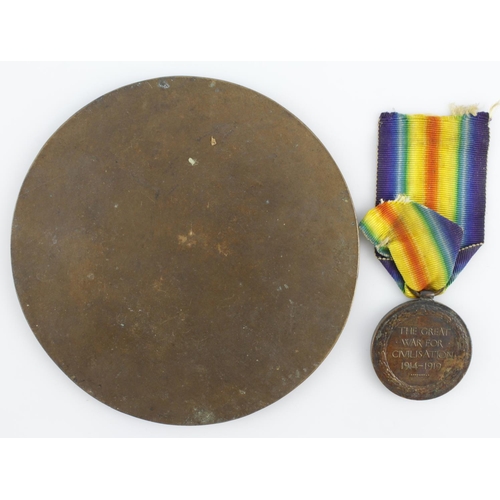 826 - Death Plaque and Victory Medal for 2784 Pte Frederick James Curnow 1st / 18th London Regt. Killed In... 