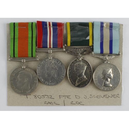 838 - Efficiency Medal GVI with Territorial clasp (T.80532 Pte D J Scrivener RASC), Defence & War Medals, ... 