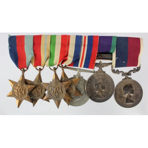 852 - Group mounted as worn - 1939-45 Star, Africa Star, Italy Star, F & G Star, War Medal, CSM QE2 with S... 