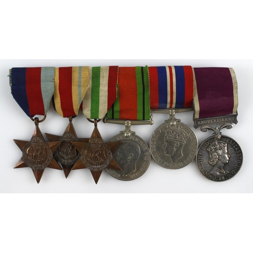 855 - Group mounted as worn for T/56551 C.Q.M.S. H A Sykes RASC. 1939-45 Star, Africa Star, Italy Star, De... 