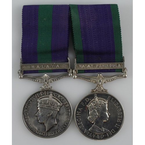 857 - GSM GVI for Malaya (T/19040086 Cpl M J McDermott RASC), and CSM QE2 for Malay Peninsula (19040086 S.... 