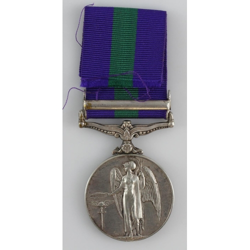 858 - GSM GVI with Malaya clasp (822389 Gnr W Wood RA). Served with 26th Regt RA. With copy research