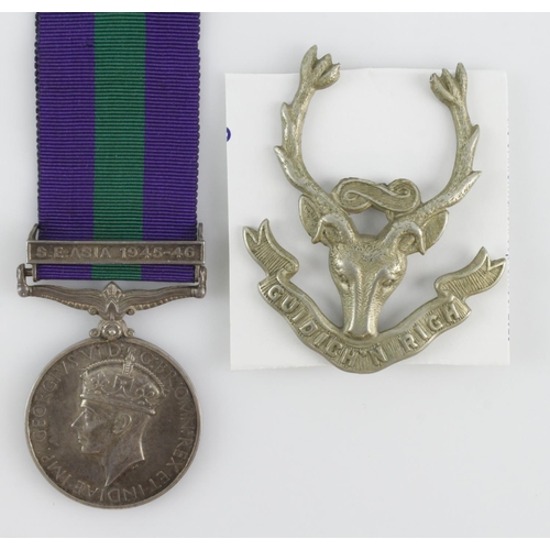 859 - GSM GVI with S.E.Asia 1945-46 clasp (14864180 Cpl H Peterson, Seaforth). Served 1st Bn.