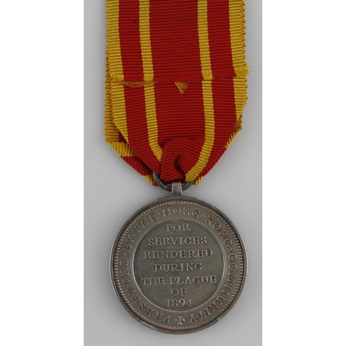 864 - Hong Kong Plague Medal 1894 in silver, impressed (Private A Ward S.L.I.). With copy service papers, ... 