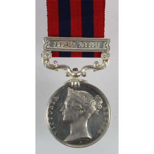 865 - IGS 1854 with Burma 1885-7 clasp, engraved (772 Pte A Longdon 2d Bn L'Pool R). With copy medal roll