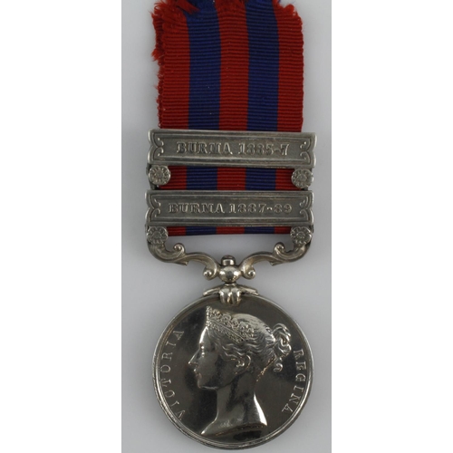 875 - Indian General Service Medal 1854 with bars Burma 1885-7 and Burma 1887-89, named (831 Pte W Colley ... 