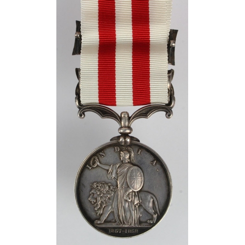 877 - Indian Mutiny Medal 1858 with Lucknow clasp, impressed (H. Mayer, 34th Regt). Cumberland. Enlisted 2... 