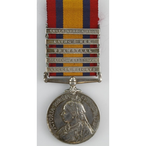 928 - QSA with bars TH/RoL/Trans/LN/SA01 named (9758 Pte A Lewis Rifle Brigade). With copied research. Bor... 