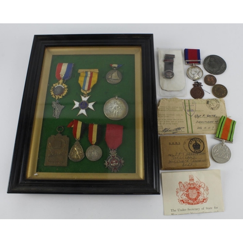 937 - Selection of Foreign and British Medals in a frame & loose, plus a copy QV NGS (Qty)