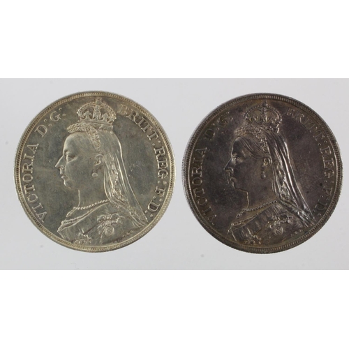 151 - Crowns (2): 1887 lightly toned EF, a few small scratches, and 1889 EF, similar.