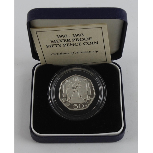 160 - Fifty Pence 1992/3 silver proof. FDC boxed as issued