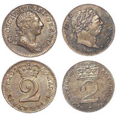 214 - Maundy Twopences (2) early milled: 1766 toned EF, and 1820 toned AU