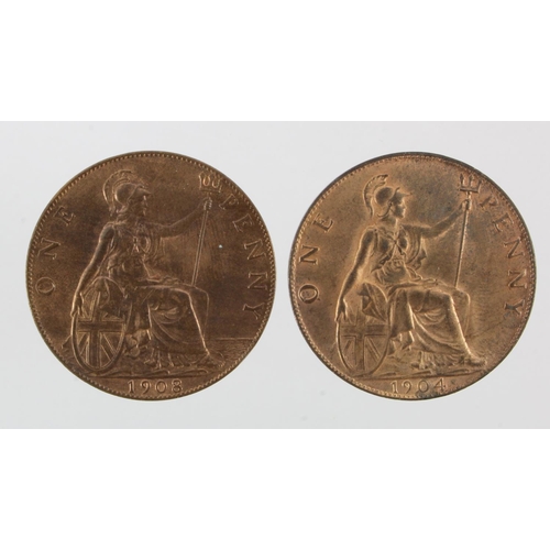 218 - Pennies (2) Edward VII: 1904 and 1908, GEF with lustre.