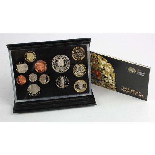 234 - Royal Mint: Deluxe Proof Set 2009 black leather edition, including Kew Gardens 50p, FDC cased with c... 