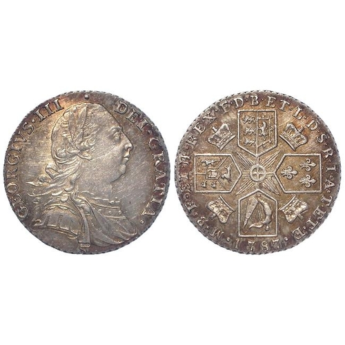 240 - Shilling 1787 with hearts, S.3746, lightly toned nEF, some hairlines.