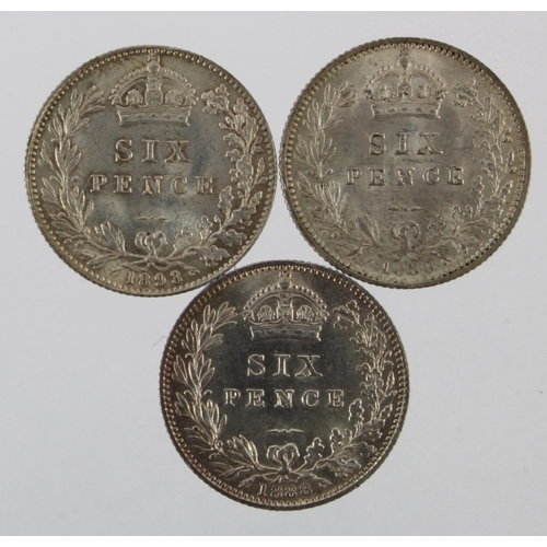 246 - Sixpences (3): 1888 EF, 1889 EF, and 1893 veiled head GEF