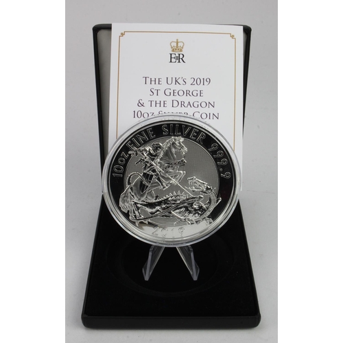 252 - UK 2019 St George & The Dragon 10oz Silver Coin (999.9 pure) BU in Jubilee Mint case with cert.