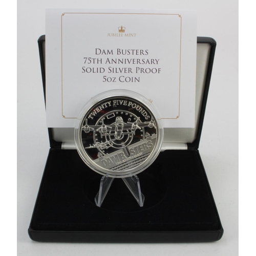 256 - Alderney, Jubilee Mint: Dam Busters 75th Anniversary Solid (.925) Silver Proof 5oz Coin 2018, FDC ca... 