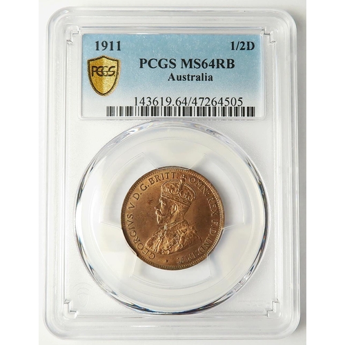 259 - Australia Halfpenny 1911 slabbed PCGS MS64RB